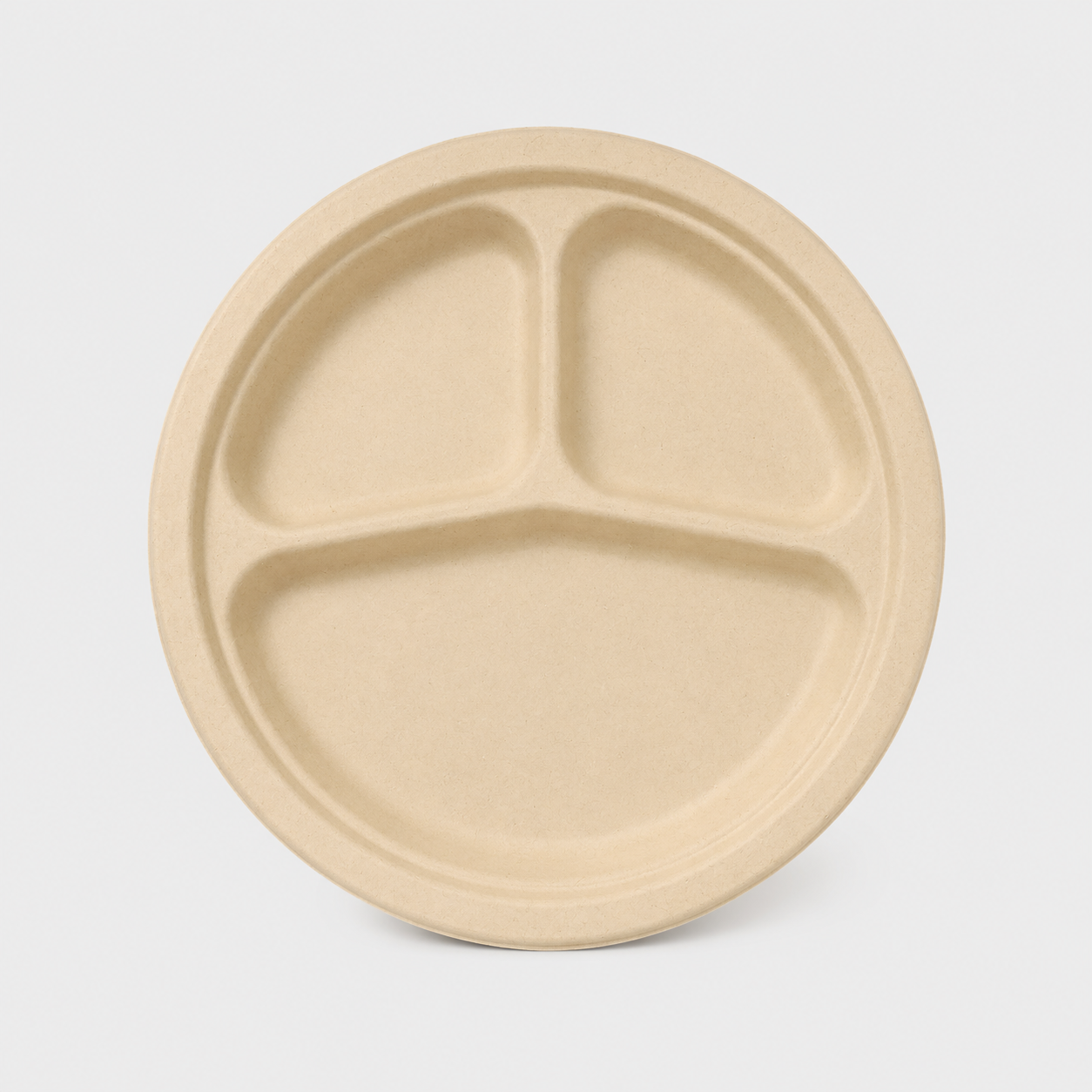 Bamboo fiber round three-compartment disposable plate