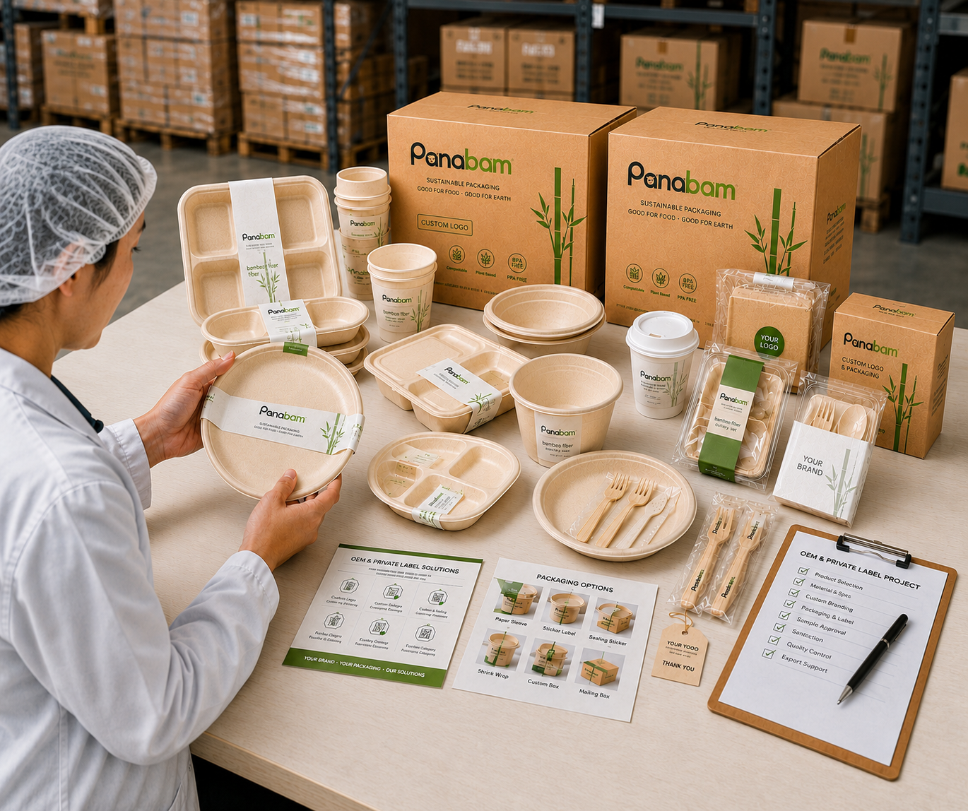 OEM and private label bamboo fiber food packaging with custom branding