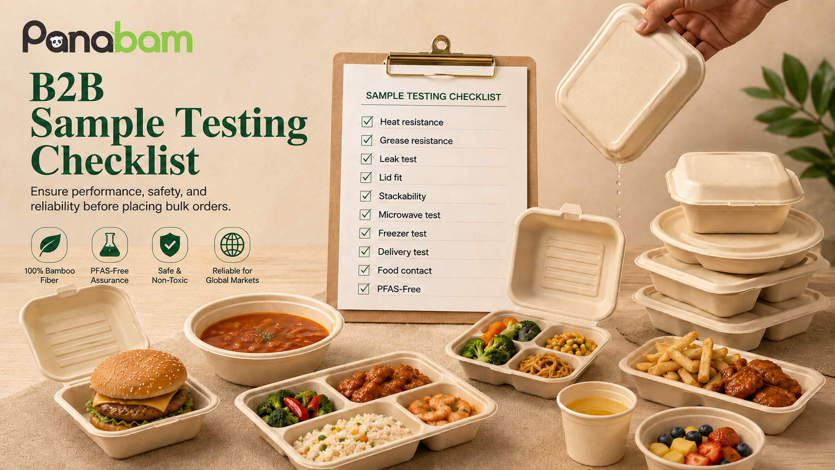 B2B sample testing checklist for bamboo fiber food containers