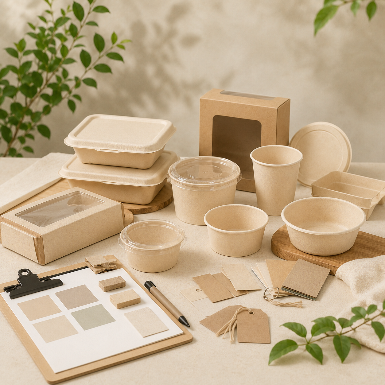 Bamboo fiber bowls and lids for customized food packaging solutions
