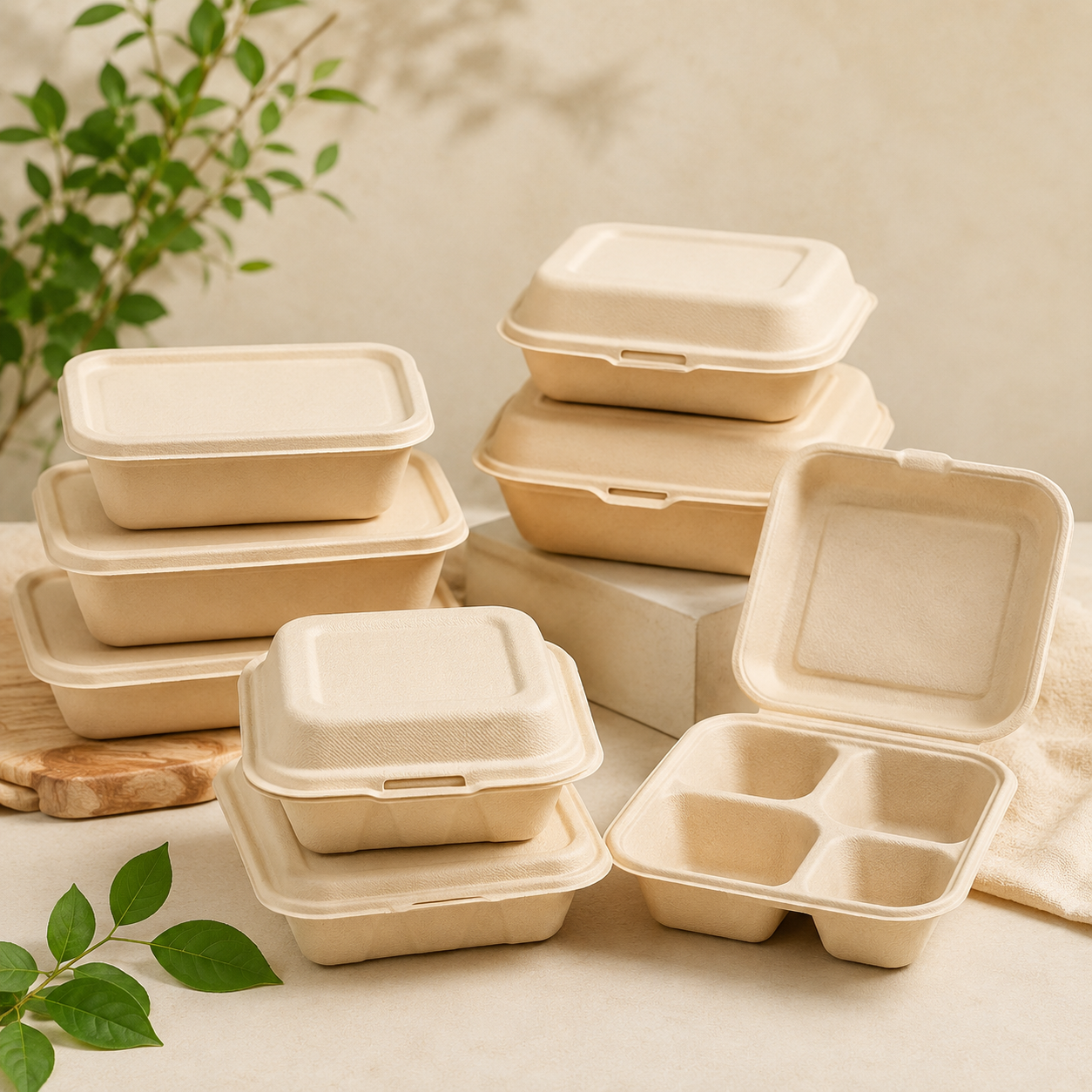 Bamboo fiber containers for OEM and custom food packaging projects by Panabam
