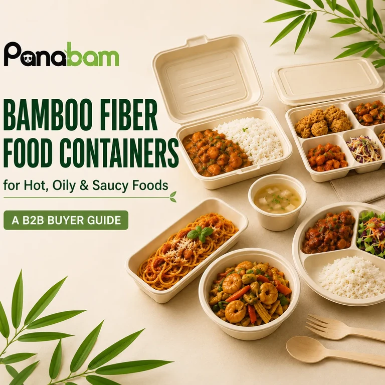 Bamboo fiber food containers for hot, oily and saucy foods