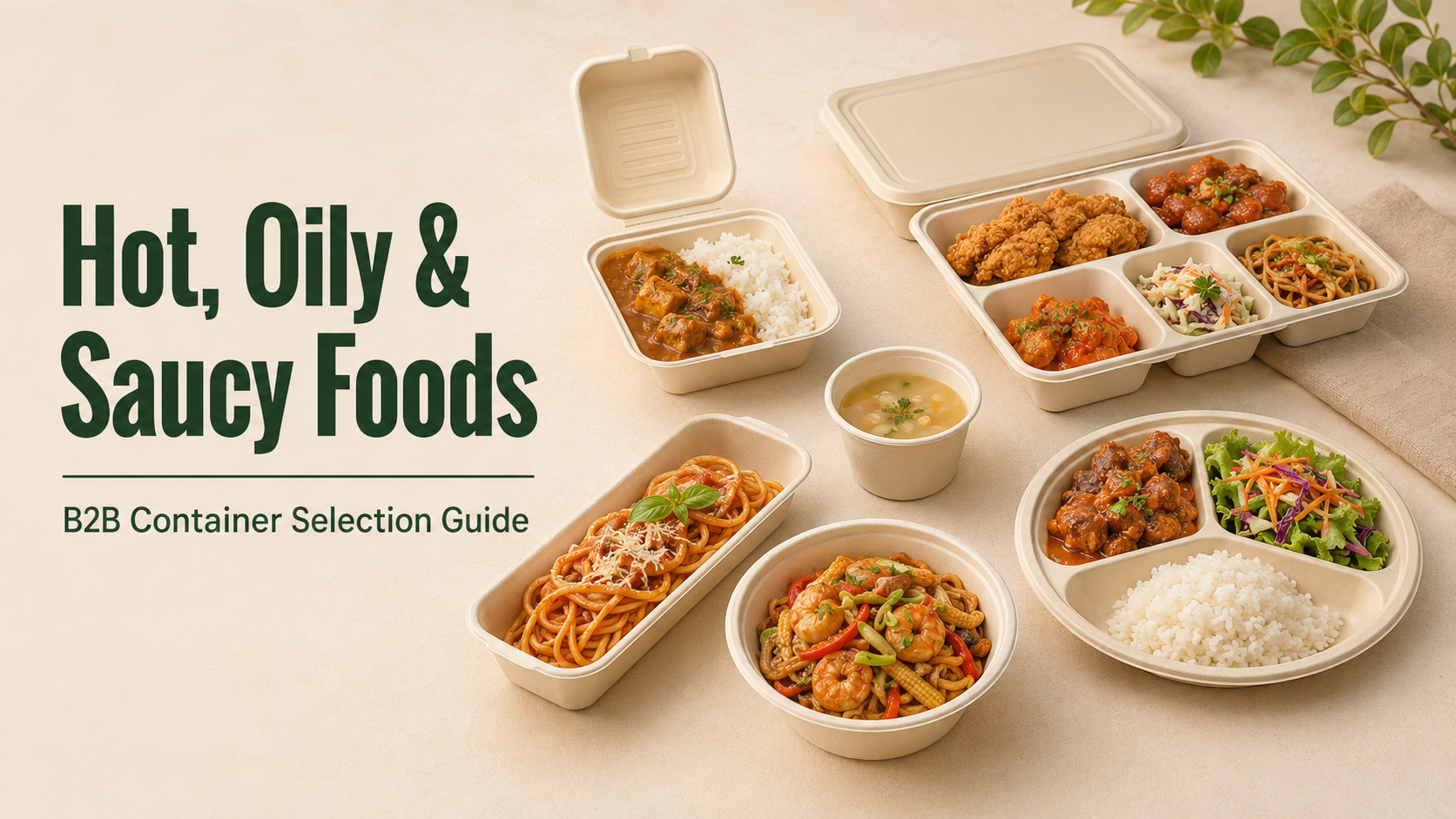Bamboo fiber disposable food containers for hot, oily and saucy foods