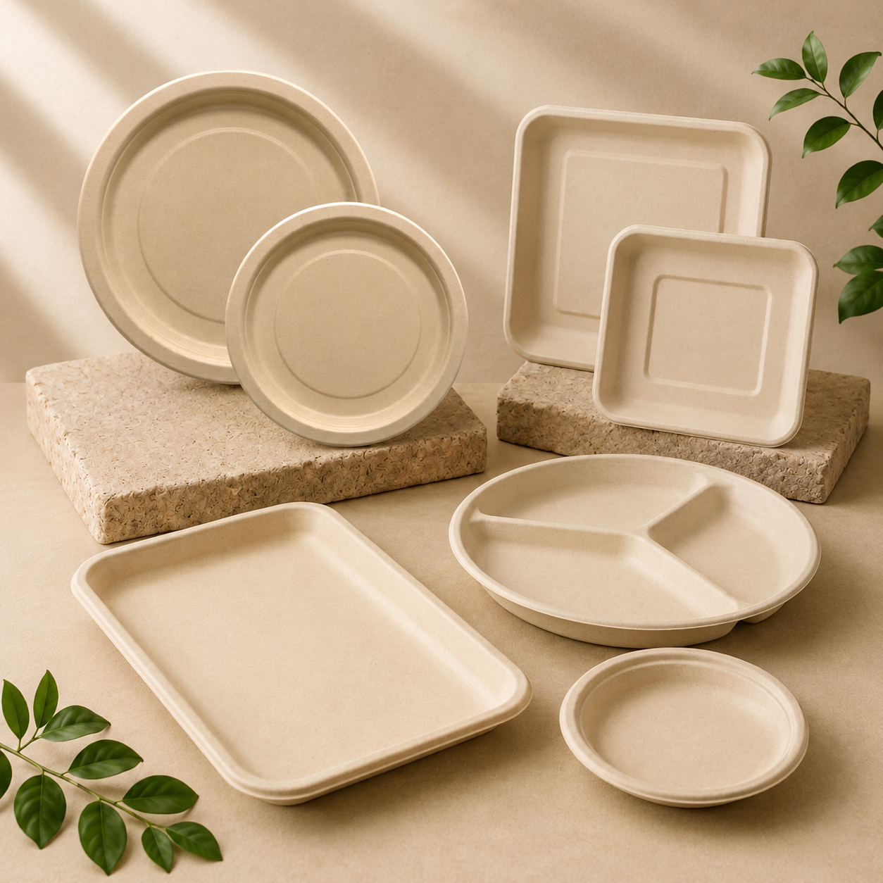 Bamboo fiber and plant fiber disposable plates and food trays