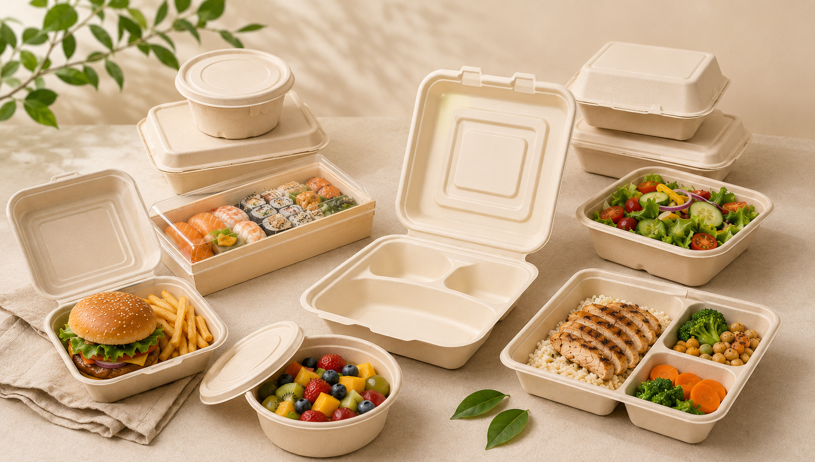 Featured plant fiber, bamboo fiber and wooden food containers for takeaway and catering