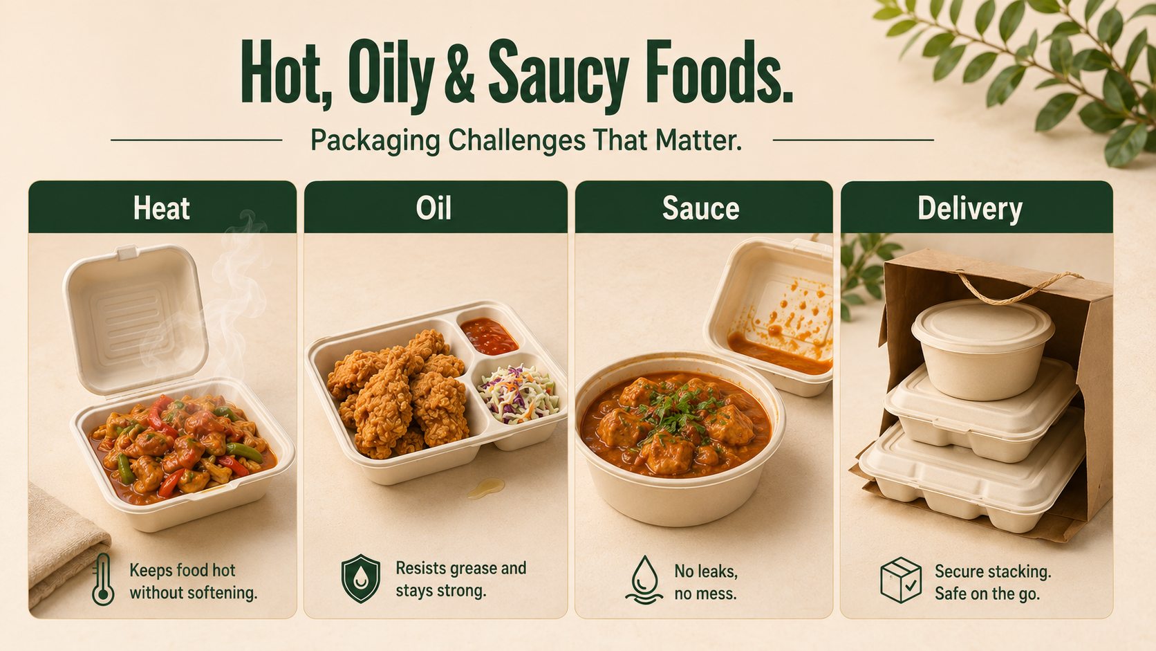Packaging challenges for hot, oily and saucy takeaway foods