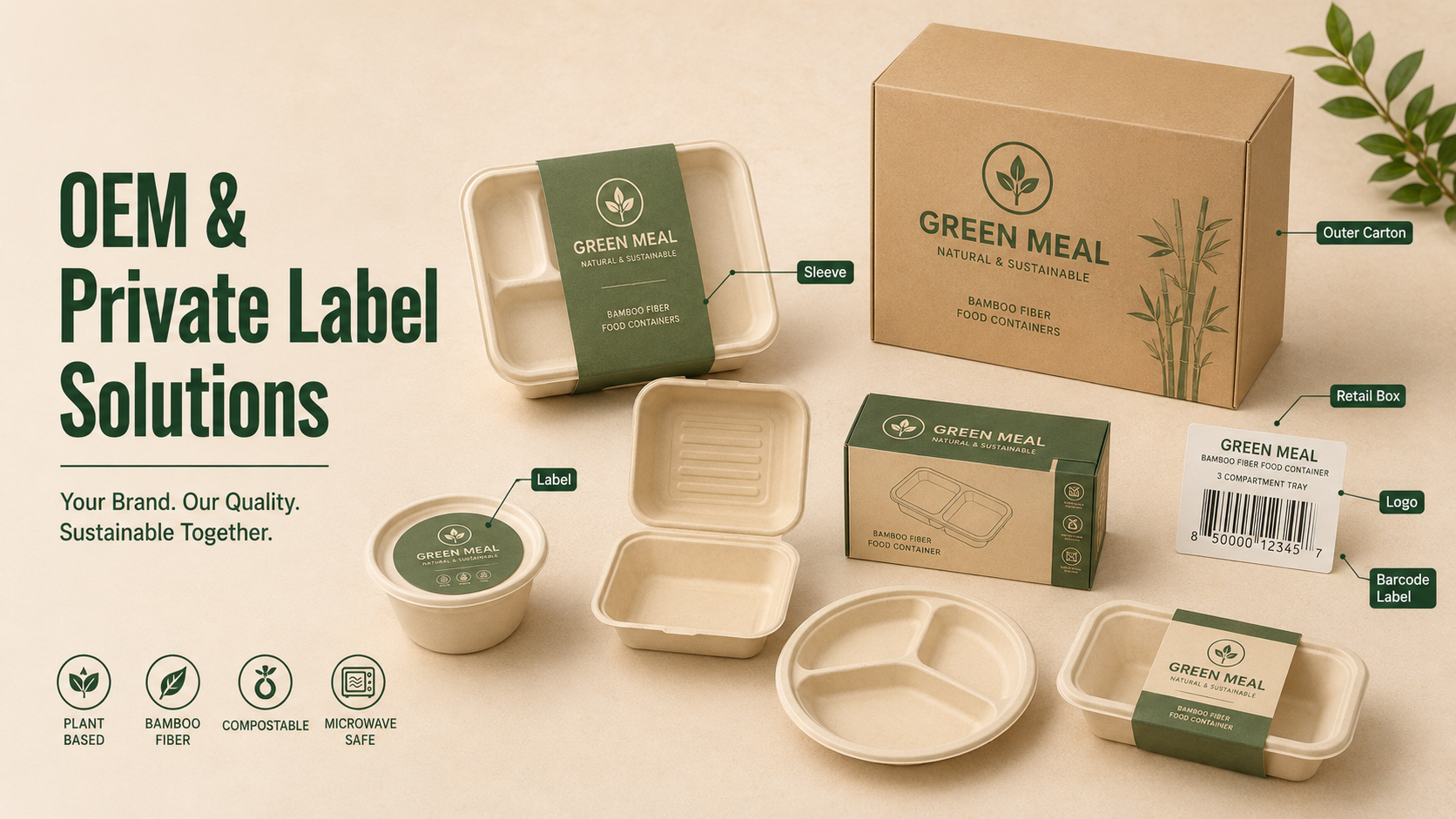 OEM and private label packaging options for bamboo fiber food containers