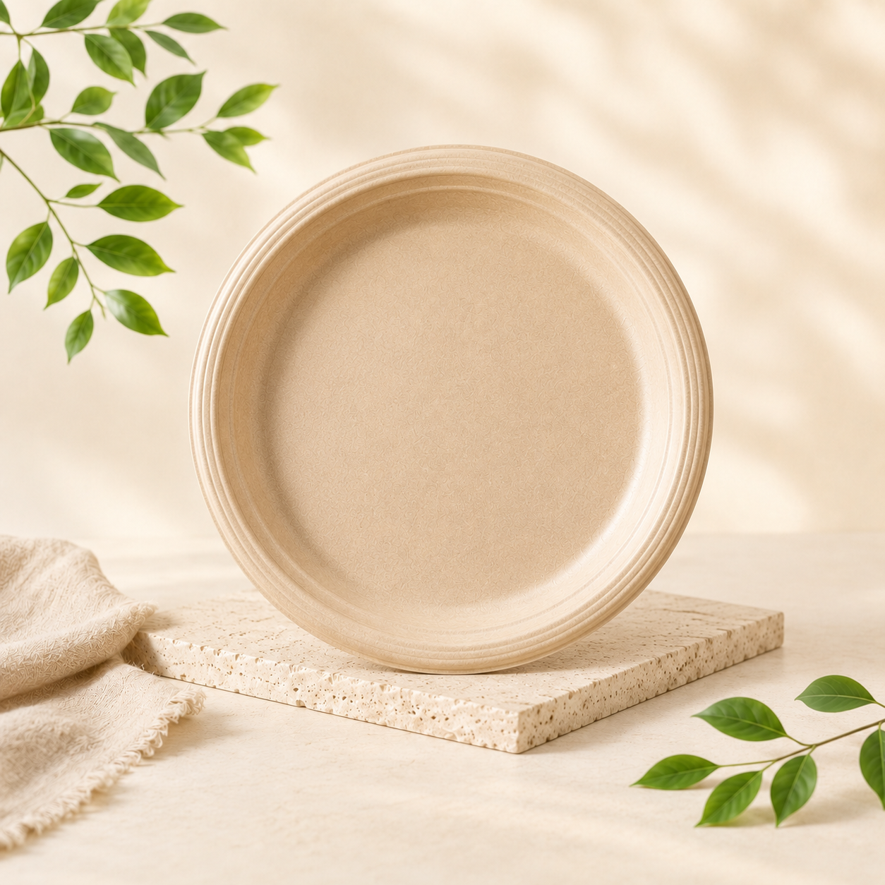 10 inch large bamboo fiber round plate for main dishes and food presentation