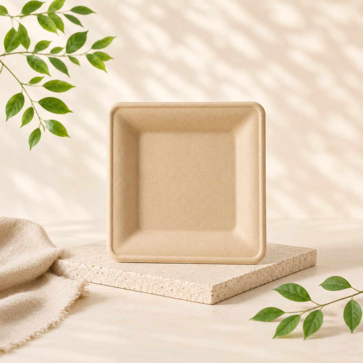 10 inch square bamboo fiber plate for modern food presentation