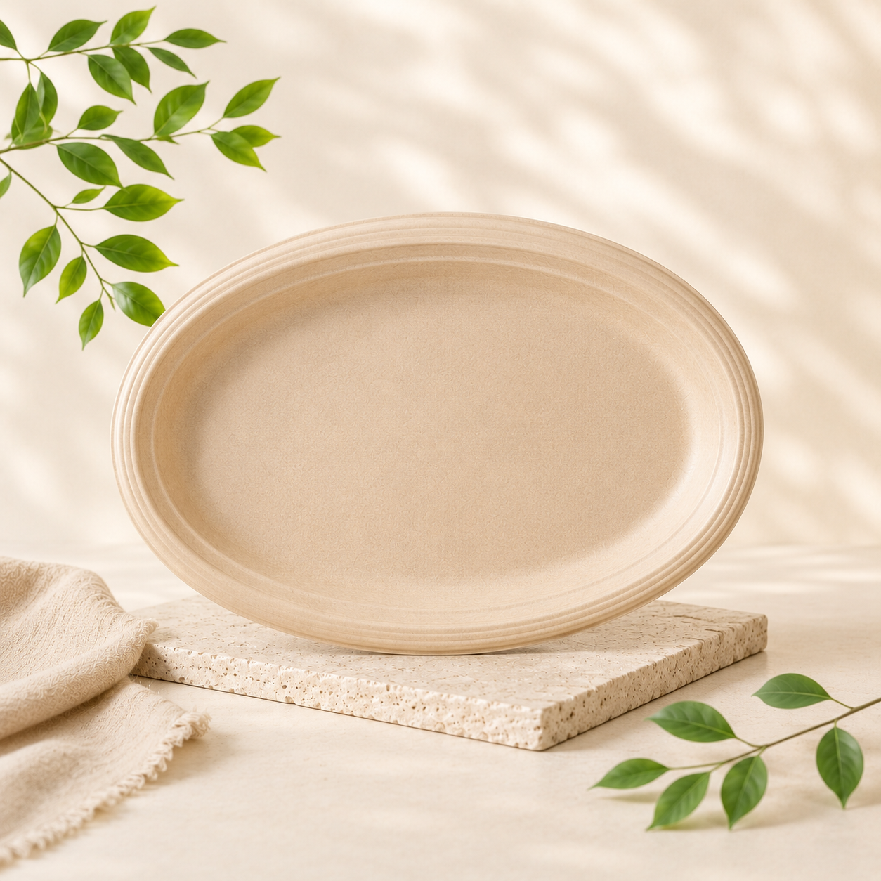 12.5 inch oval bamboo fiber plate for catering and shared serving