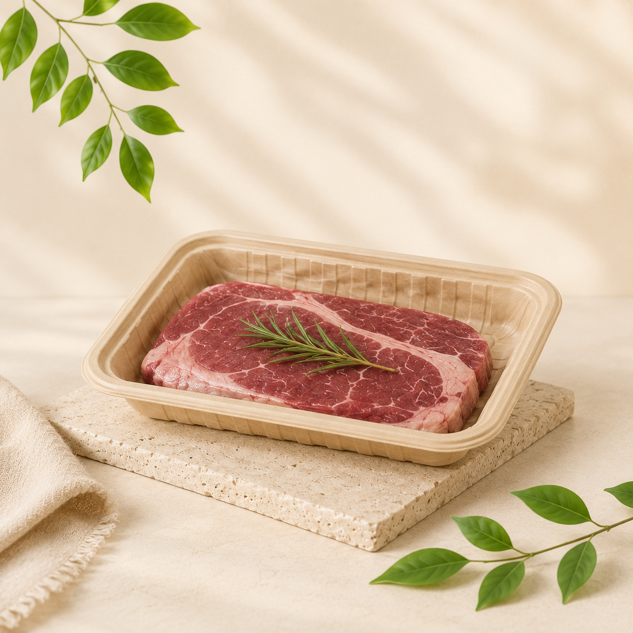 bamboo fiber fresh food tray for meat seafood and chilled food packaging