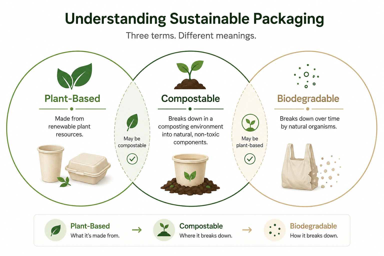 Difference between plant-based, compostable and biodegradable food packaging