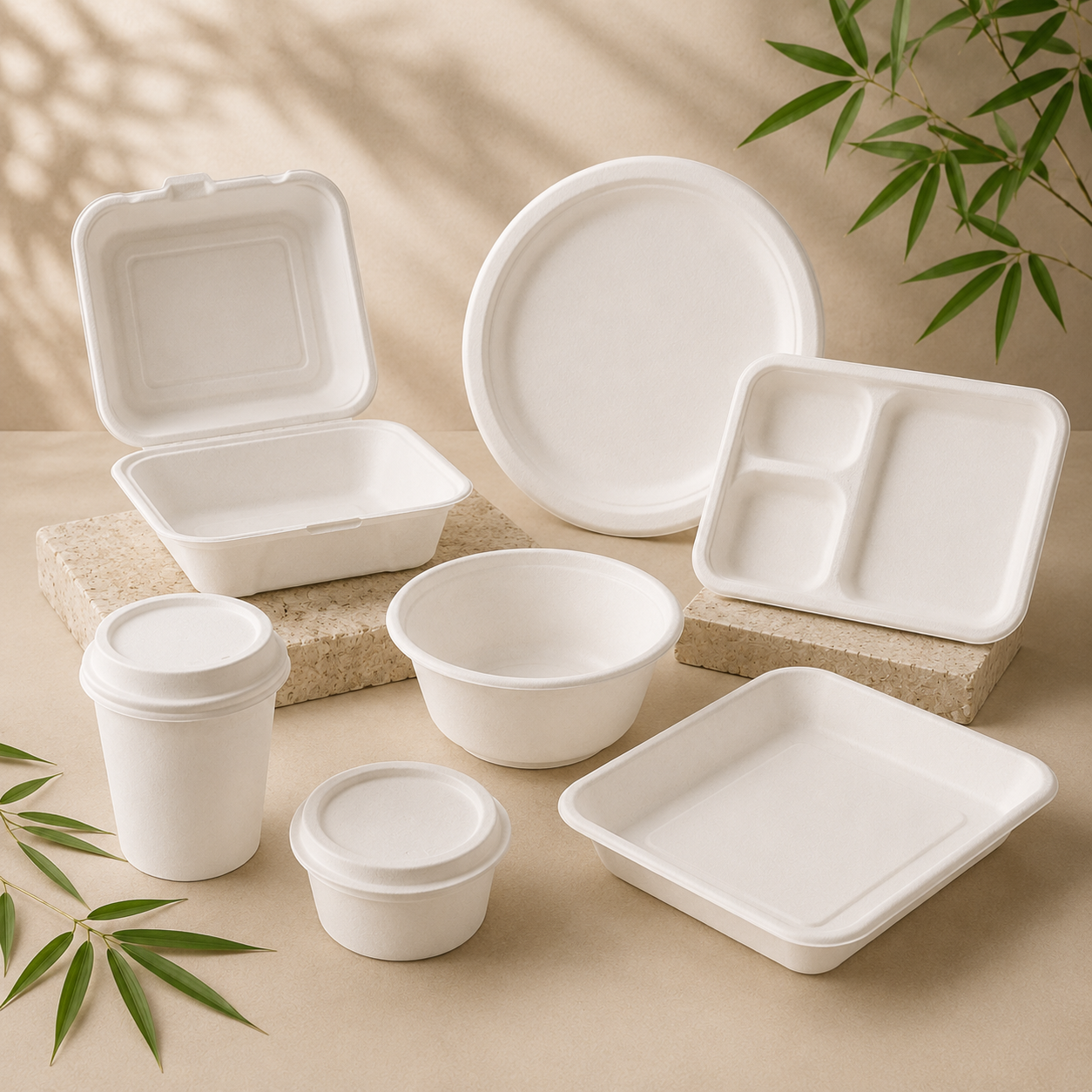 Plant fiber food packaging made from blended molded fibers