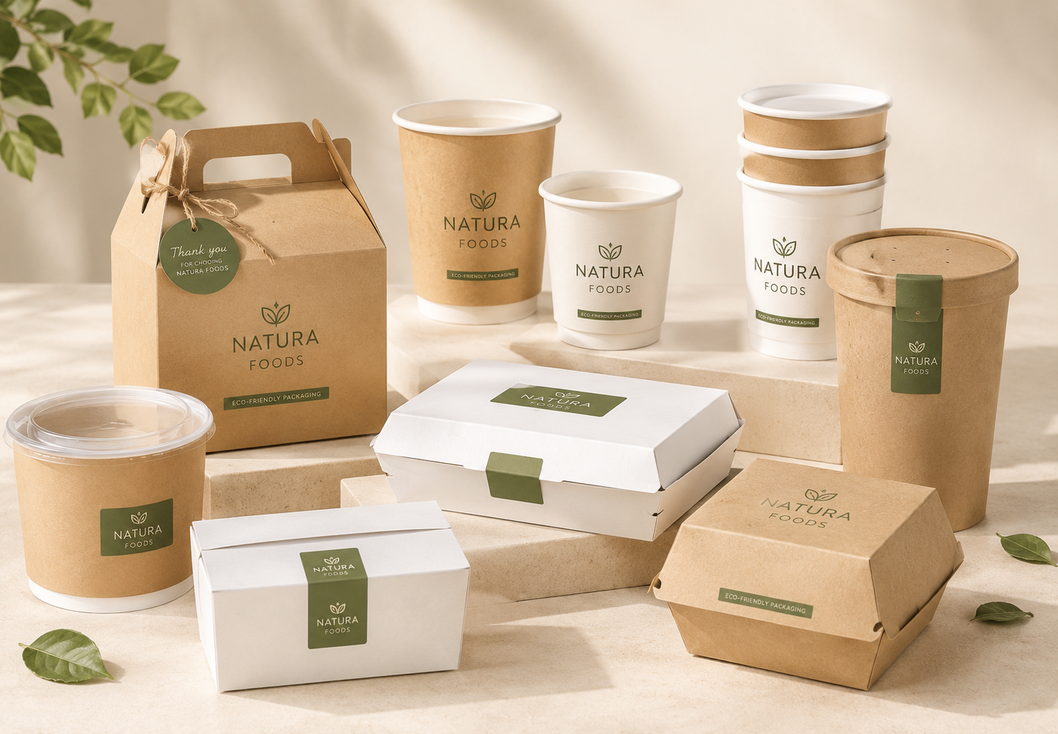 Private label food packaging solutions with branded cups, food boxes and takeaway packaging
