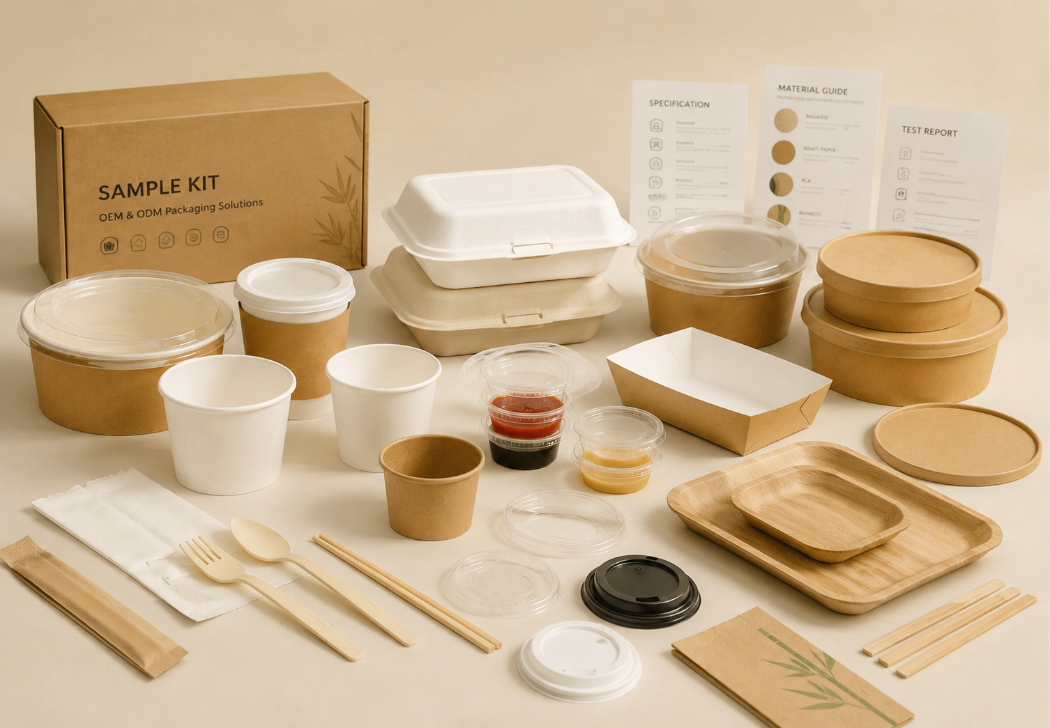 Product matching and sample support for bamboo fiber containers, cups, lids, cutlery and wooden food packaging