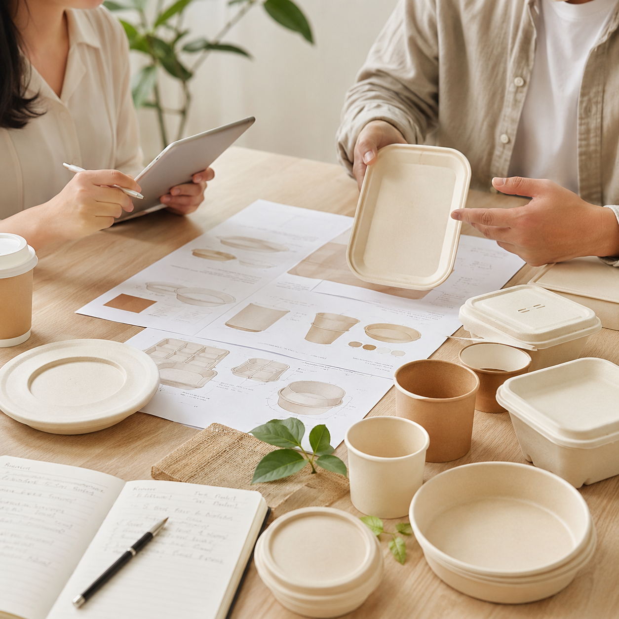 Requirement confirmation for OEM and ODM food packaging projects with bamboo fiber containers and product drawings