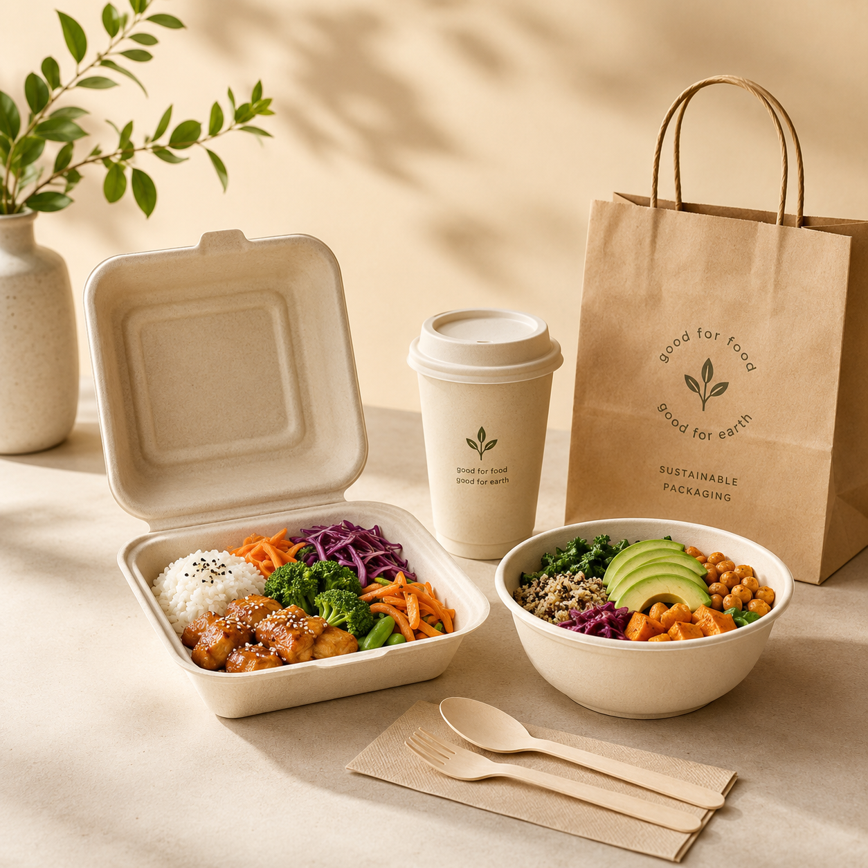 Plant-based packaging for takeaway and food delivery