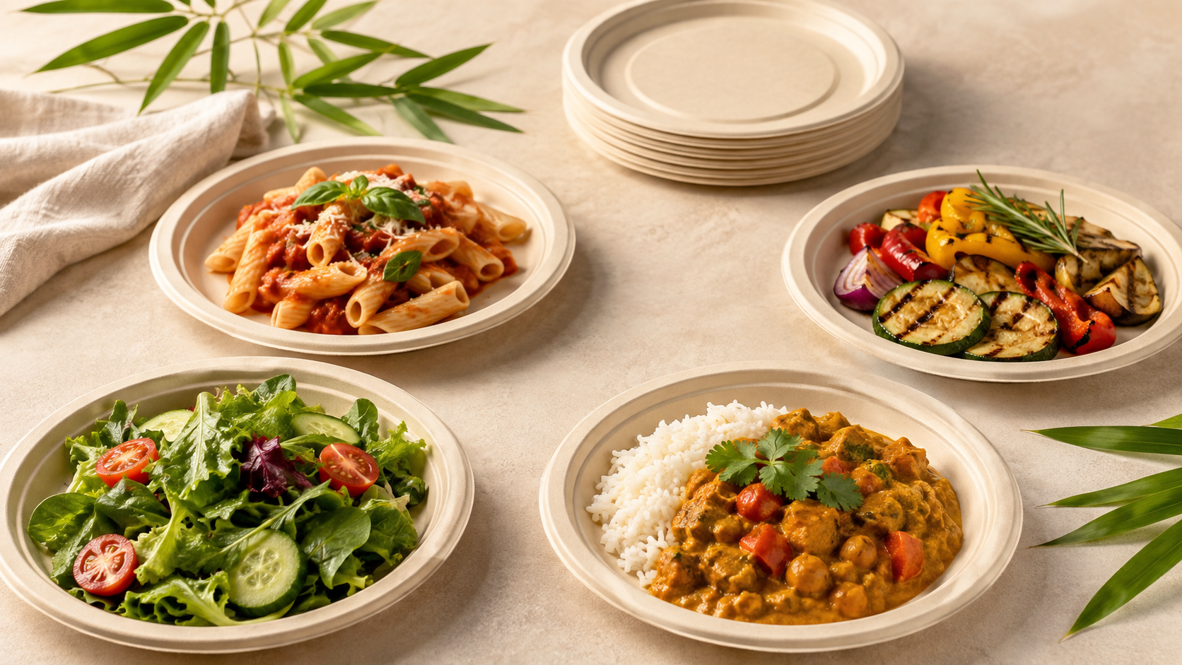 100% bamboo fiber plates for hot, oily and wet foodservice applications