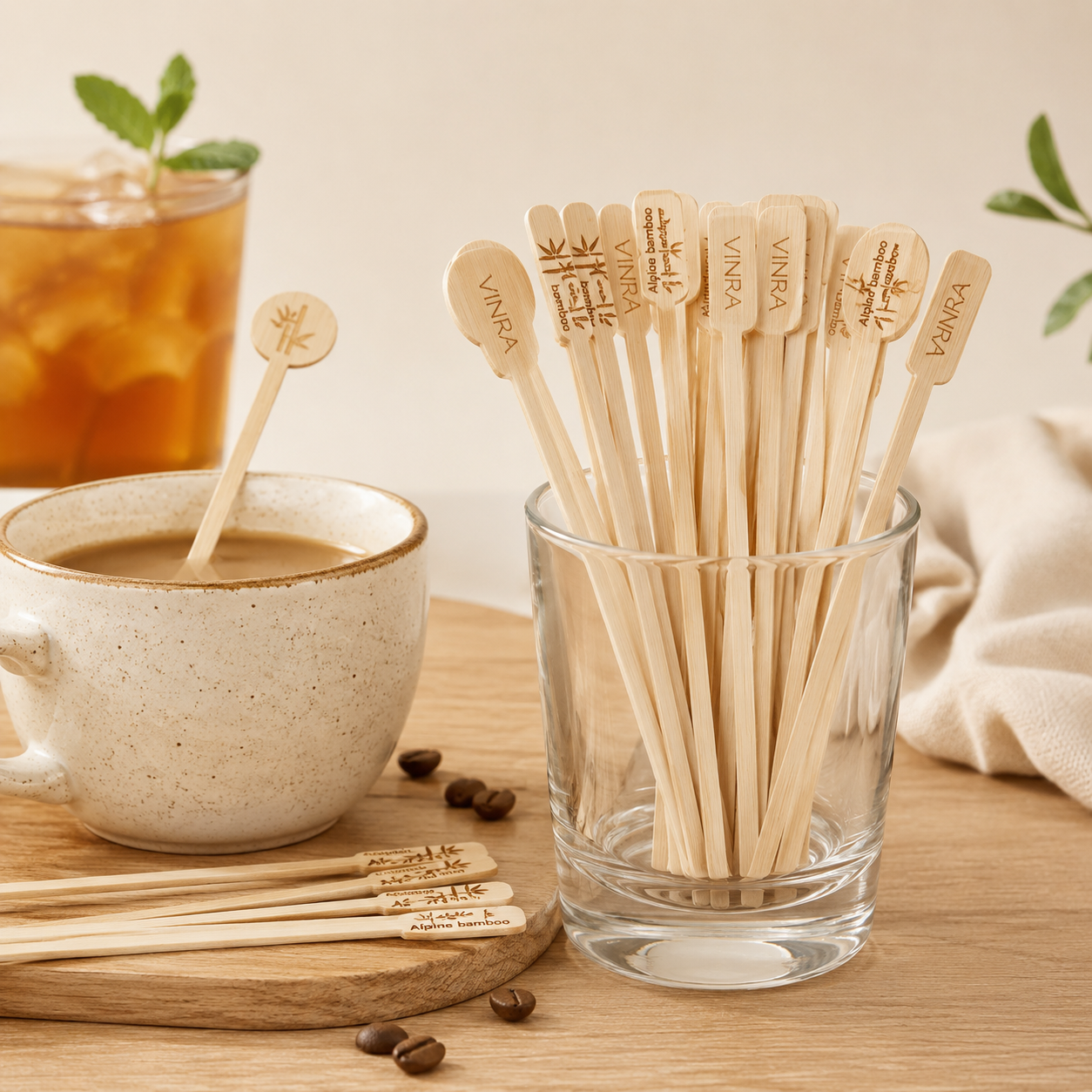 Bamboo coffee and cocktail stirrers for cafés bars and beverage service