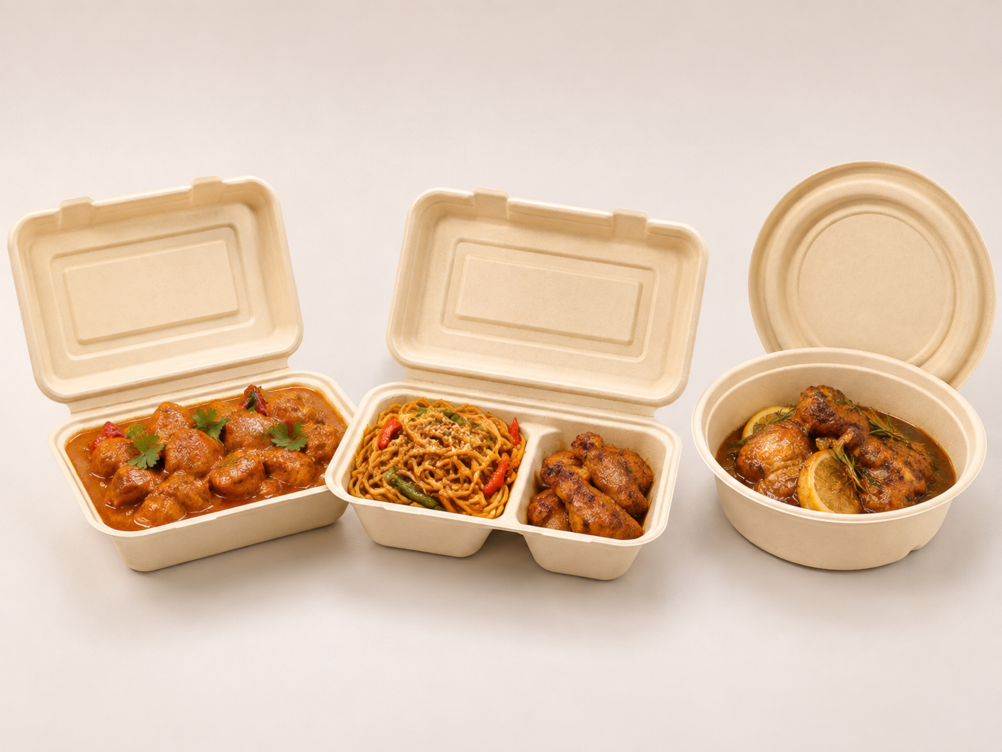 Bamboo fiber takeaway containers for hot oily and saucy foods