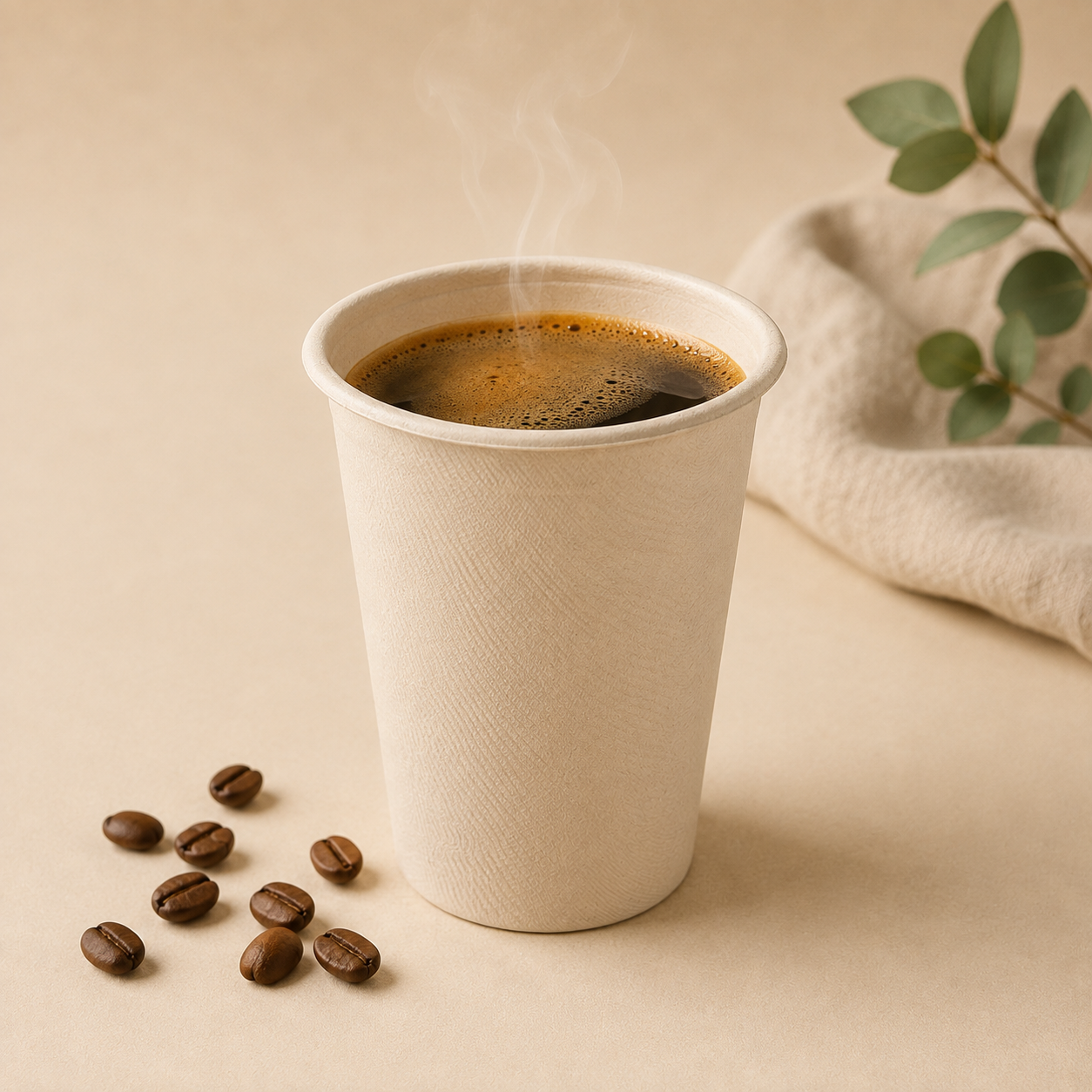 Molded bamboo fiber cup for hot coffee and café beverage service