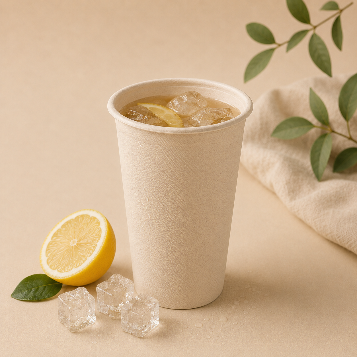 Molded bamboo fiber cup for chilled and cold beverage applications