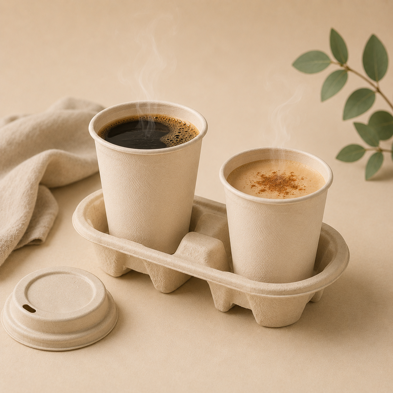 Molded bamboo fiber cups for hot coffee tea and heated beverages