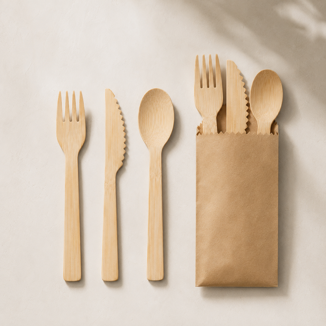 Complete disposable fork knife and spoon sets for takeaway catering and hospitality