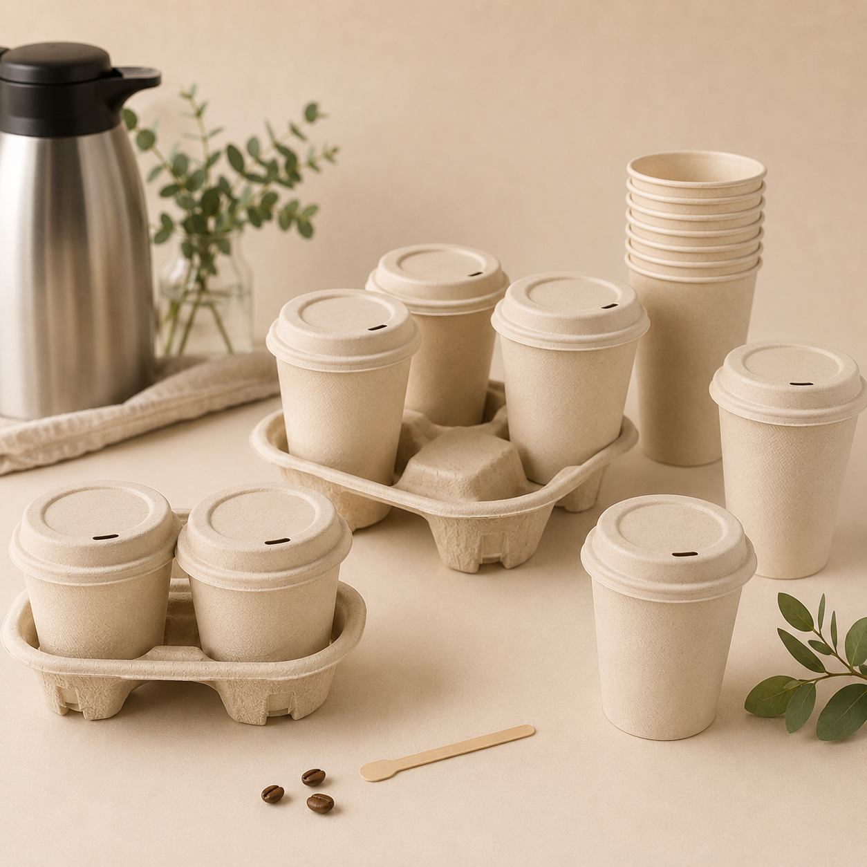 Disposable bamboo fiber cups for catering events and hospitality beverage service