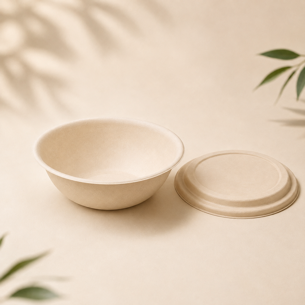 Disposable molded fiber bowl with matching lid for takeaway foodservice