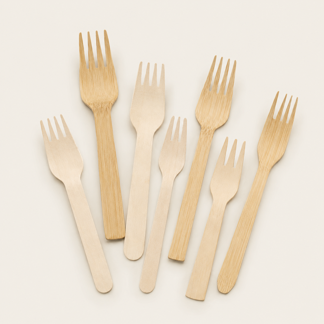 Disposable bamboo and wooden forks for takeaway catering and foodservice