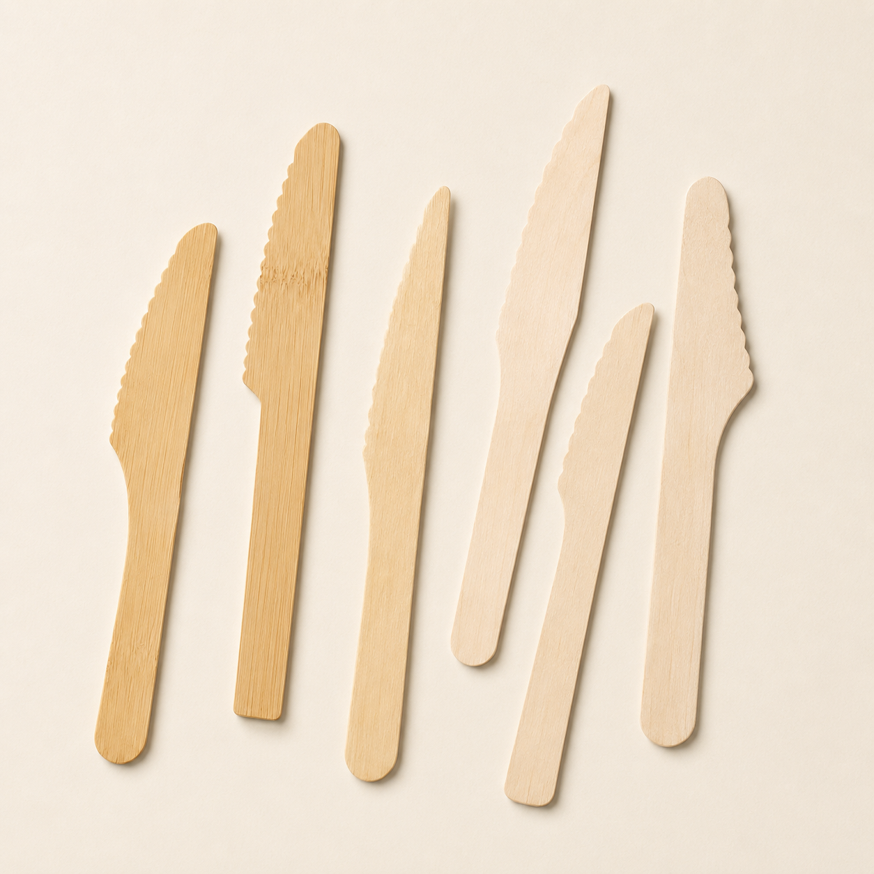 Disposable bamboo and wooden knives for takeaway meals and commercial foodservice