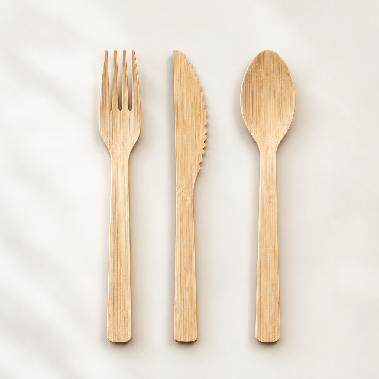 Individual disposable bamboo forks knives and spoons for commercial foodservice