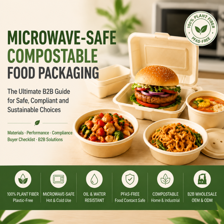 Microwave safe compostable food packaging made from bamboo fiber containers for hot meals