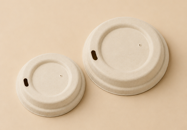 Molded bamboo fiber cup lids in 80 mm and 90 mm sizes for disposable cups