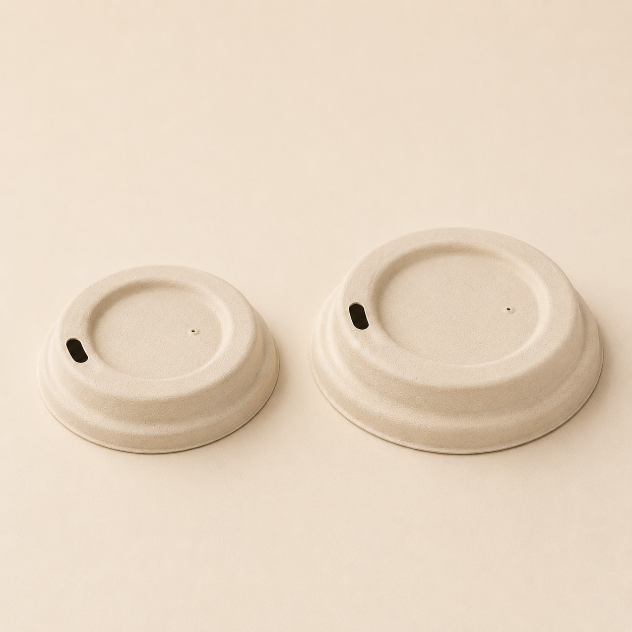 Molded bamboo fiber cup lids for disposable beverage cups