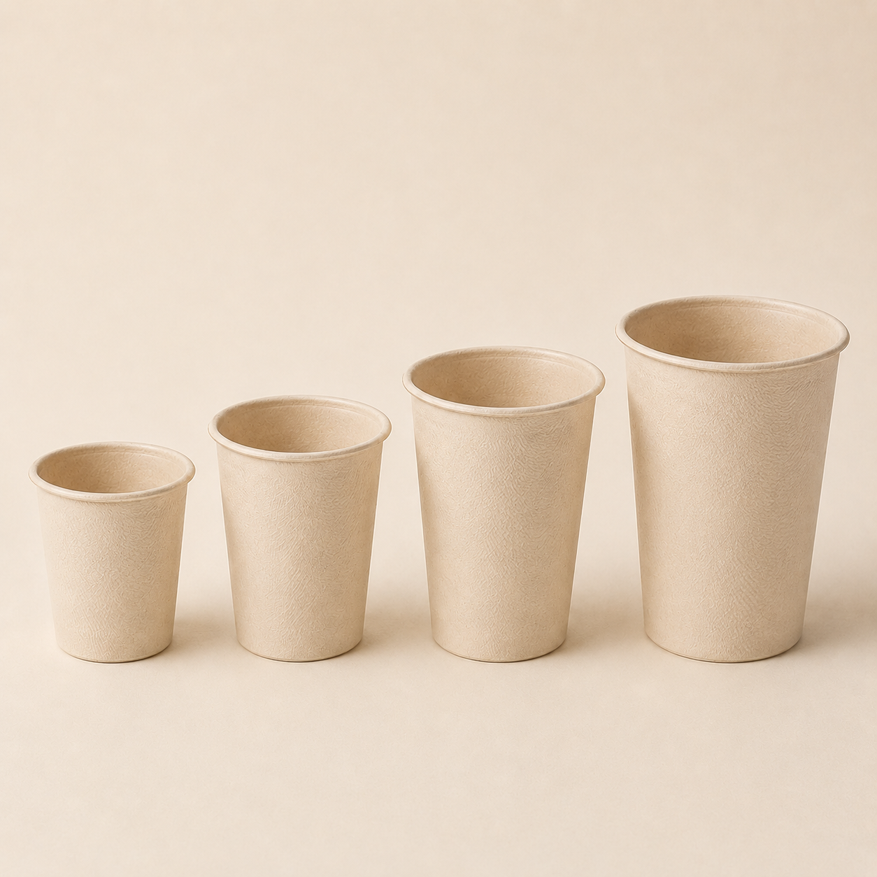 Molded bamboo fiber cups in multiple sizes for coffee tea and foodservice