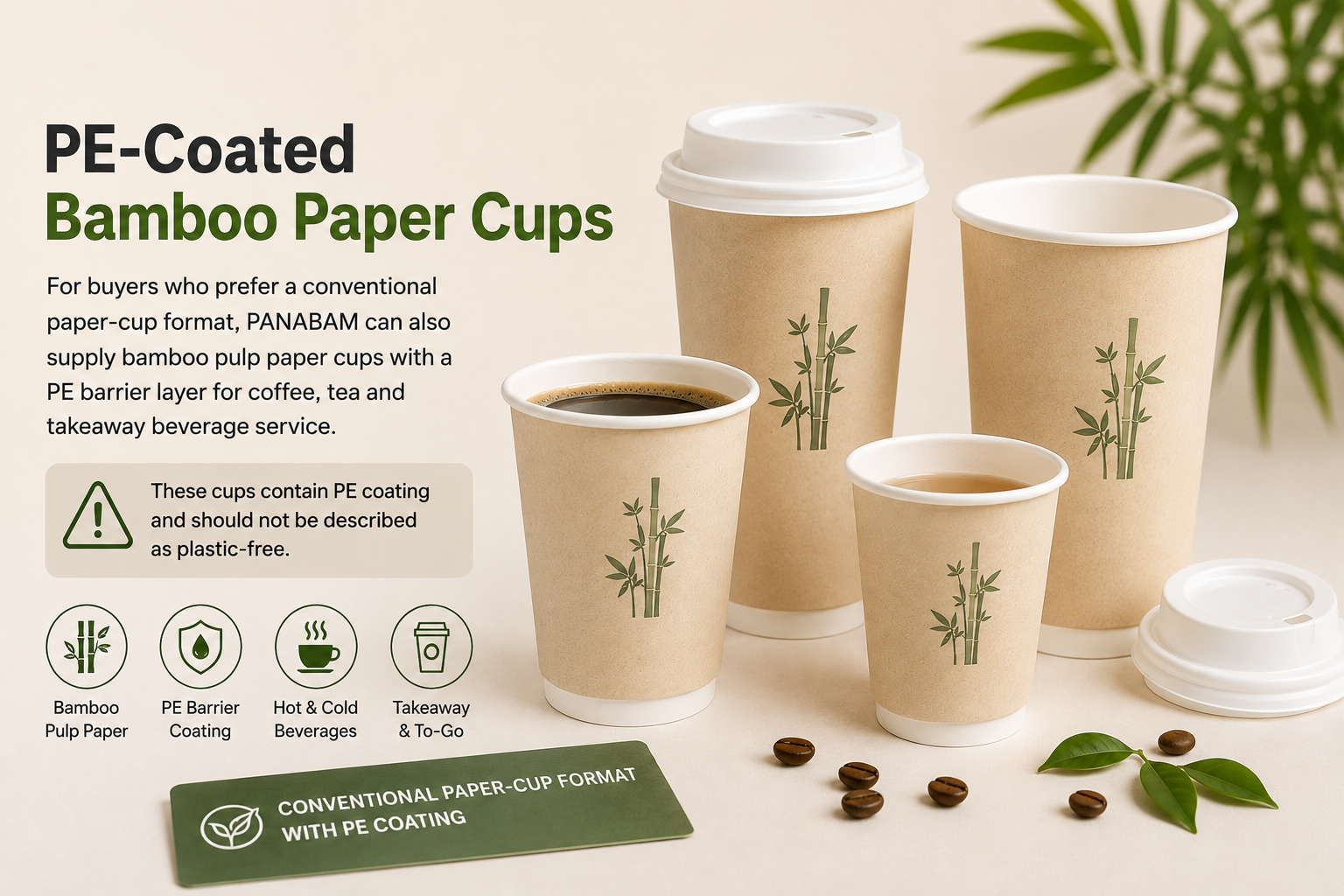 PE-coated bamboo paper cups for coffee tea and takeaway beverage service