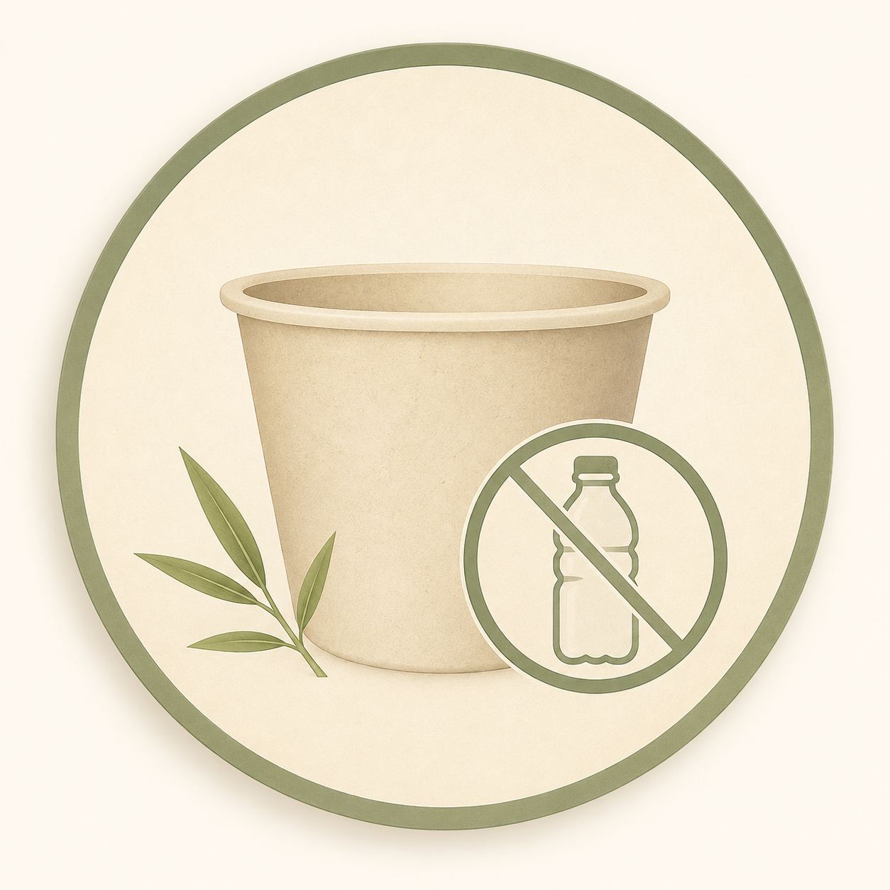 Plastic-free structure icon for molded bamboo fiber cups with no PE or PLA lining