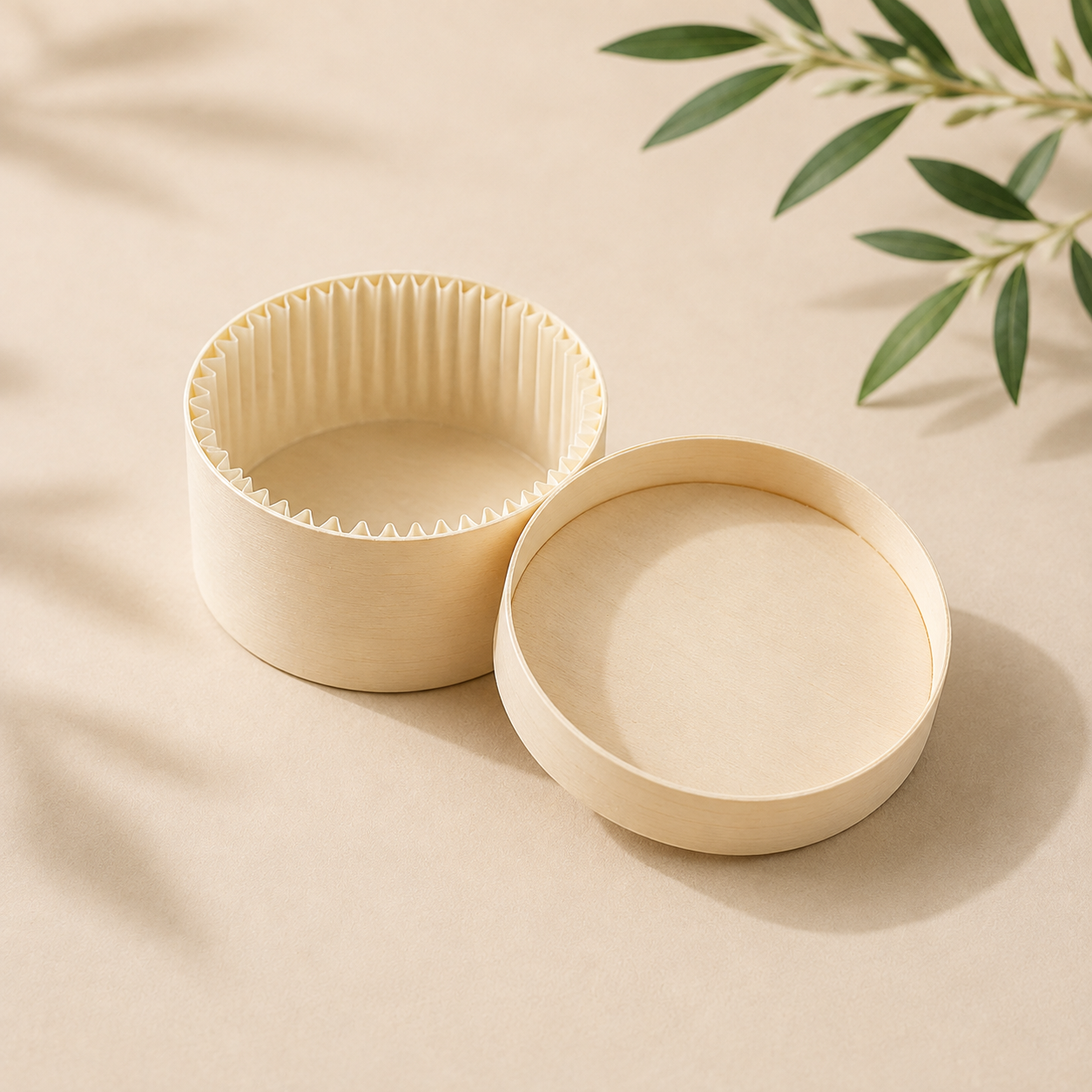 Round wooden food packaging box with matching lid for specialty foodservice