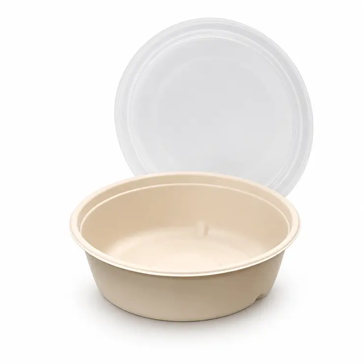 Heat-resistant PP lid with bamboo fiber bowl for hot food and takeaway