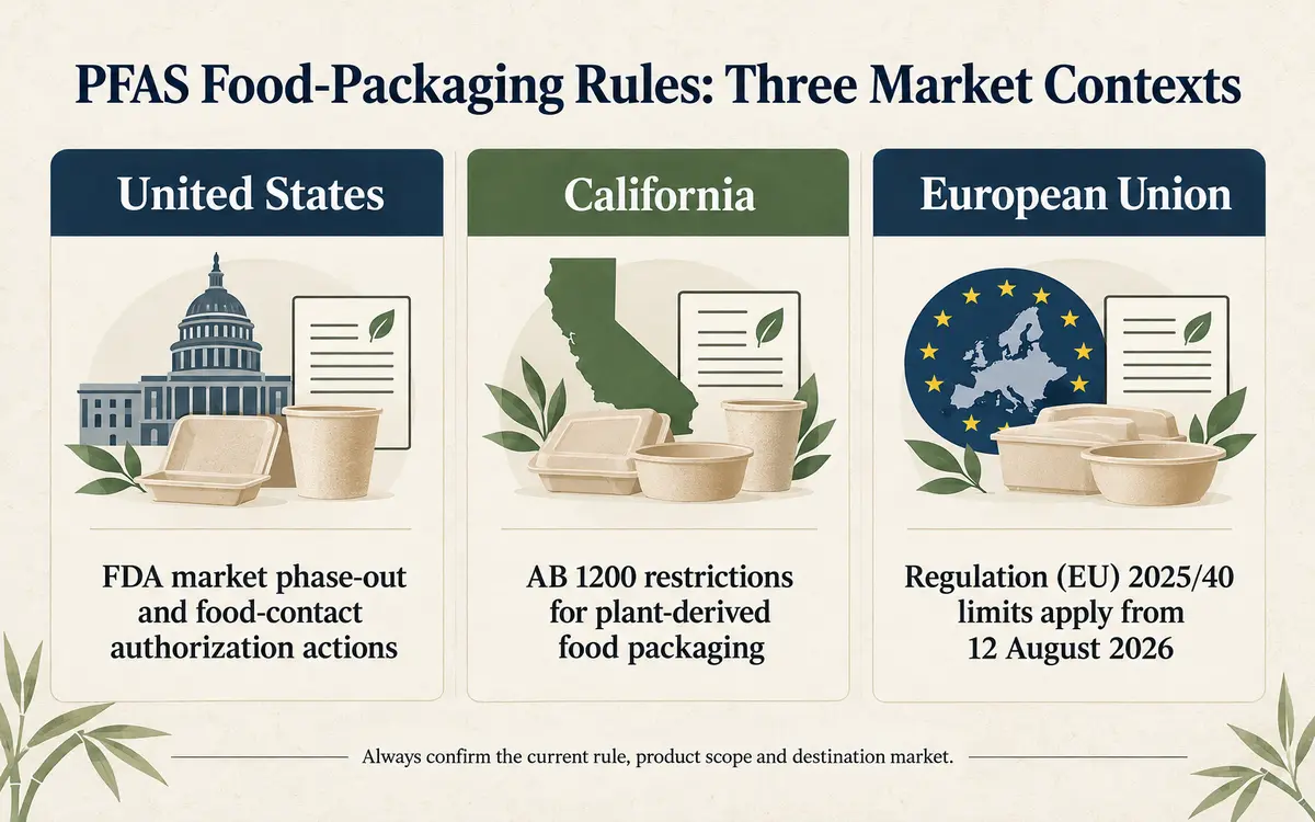 Comparison of PFAS food packaging regulations in the United States California and European Union